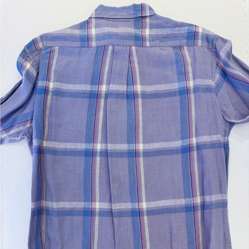 Lauren Ralph Lauren Womens 100% Linen Plaid Button Up Purple Blue Medium Preppy - Picture 4 of 9